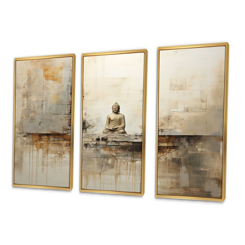 Ensemble de décoration murale bouddhisme, Cadre flottant doré, H 32 po x l 48 po