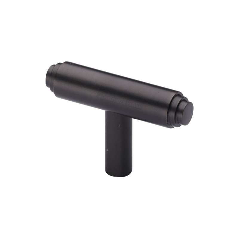Heritage Brass Cabinet Knob Stepped T-Bar Design 45mm, Black