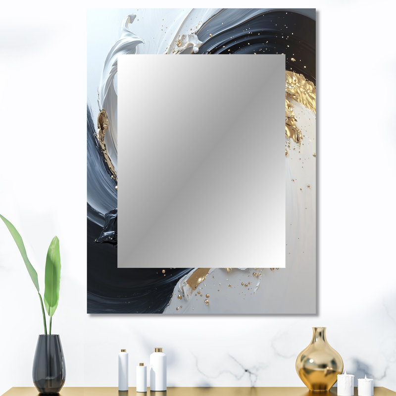 Blanc blanc, or, cosmique, tourbillon III, spirales abstraites, miroir mural doré, impression sur métal, 40 po x 30 po
