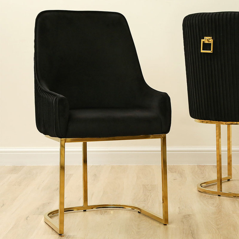 Aeriell 53.5cm H Velvet Upholstered Armchair, Black, Gold