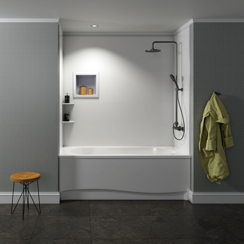 Mur de douche à quatre panneaux H 96 po x P 48 po, Gris