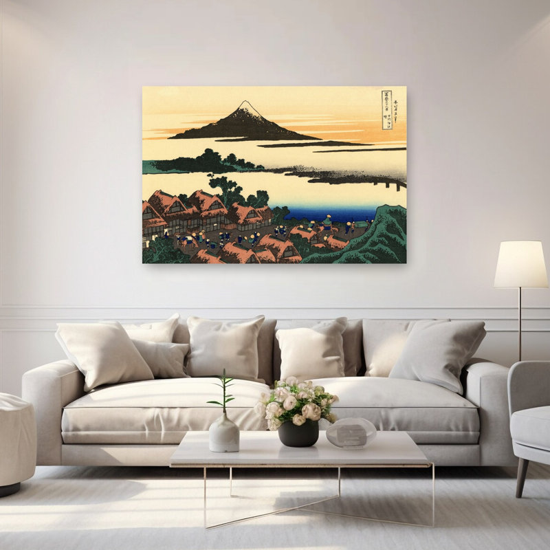 Dawn At Isawa In The Kai Province Classic Abstract Contemporary Architecture Landscape Wall Art Print by Katsushika Hokusai - Wrapped Canvas Print