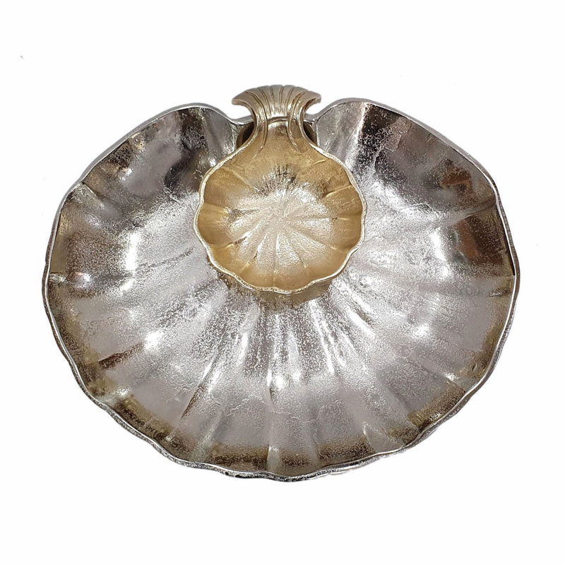13X11x2.5" Seashell Chip And Dip Tray With Antique Gold Finish