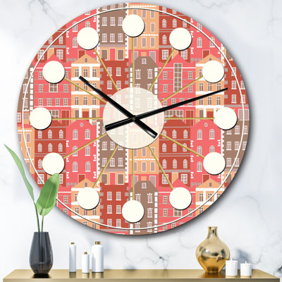 Maisons colorées dessinées à la main - horloge murale moderne Mid-Century