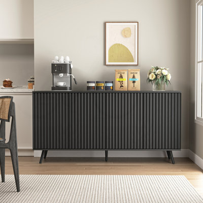 Buffet buffet avec rangement, buffet long avec 4 portes, console en bois avec tablettes réglables pour le salon, la cuisine, la salle à manger et la salle à manger - noir