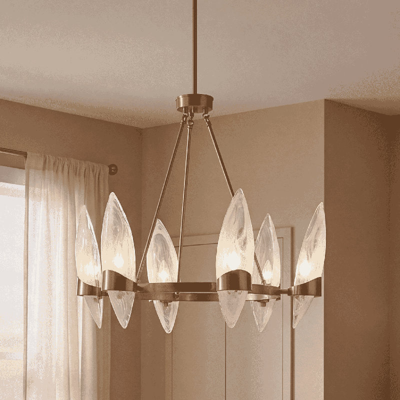  Lustre à 6 lumières en laiton chaleureux Nouvel, H 24 po x l 27 po x P 27 po, Six lumières
