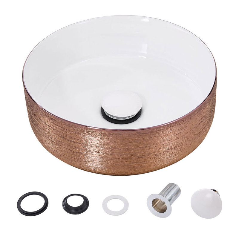 Metro Lane 310 mm L x 310 mm W Natural Ceramic Circular Sink and Overflow, Brass