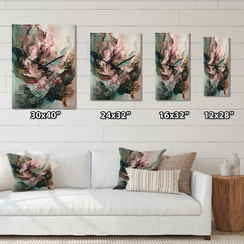 Très grandes horloges murales géométriques roses et vertes Inner Worlds of Marble III, H 32 po x l 16 po x P 1 po