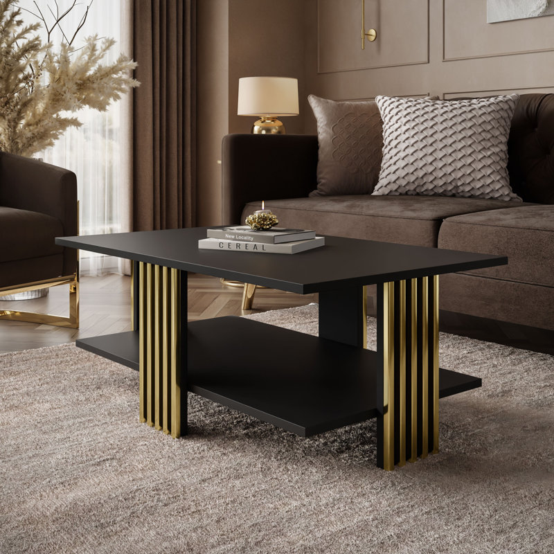 Coffee Table, Solid, Black, Gold