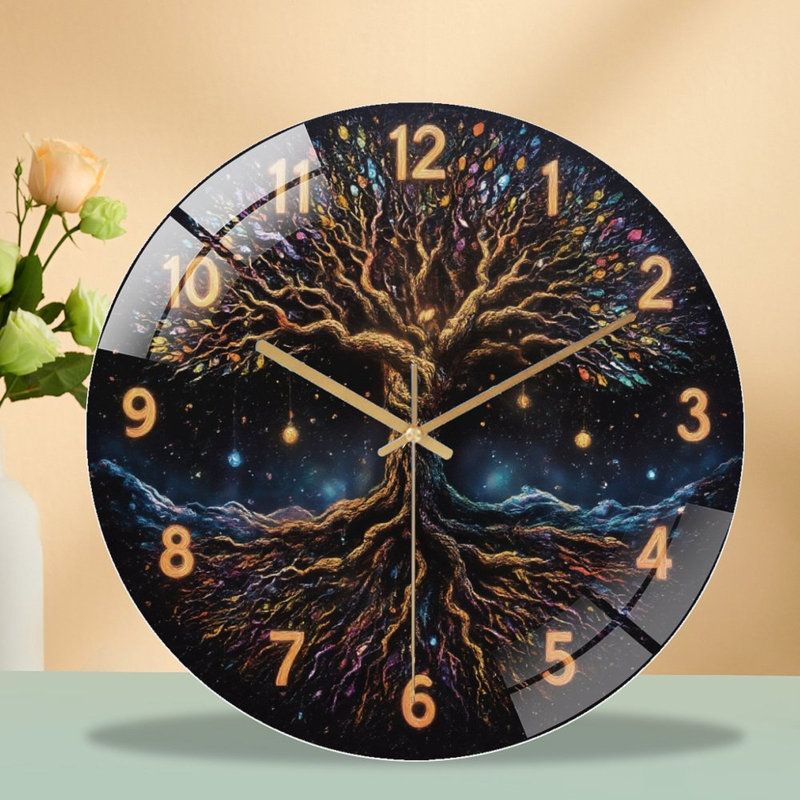 Horloge murale arbre de vie avec chiffres - horloge murale moderne en verre 12 po