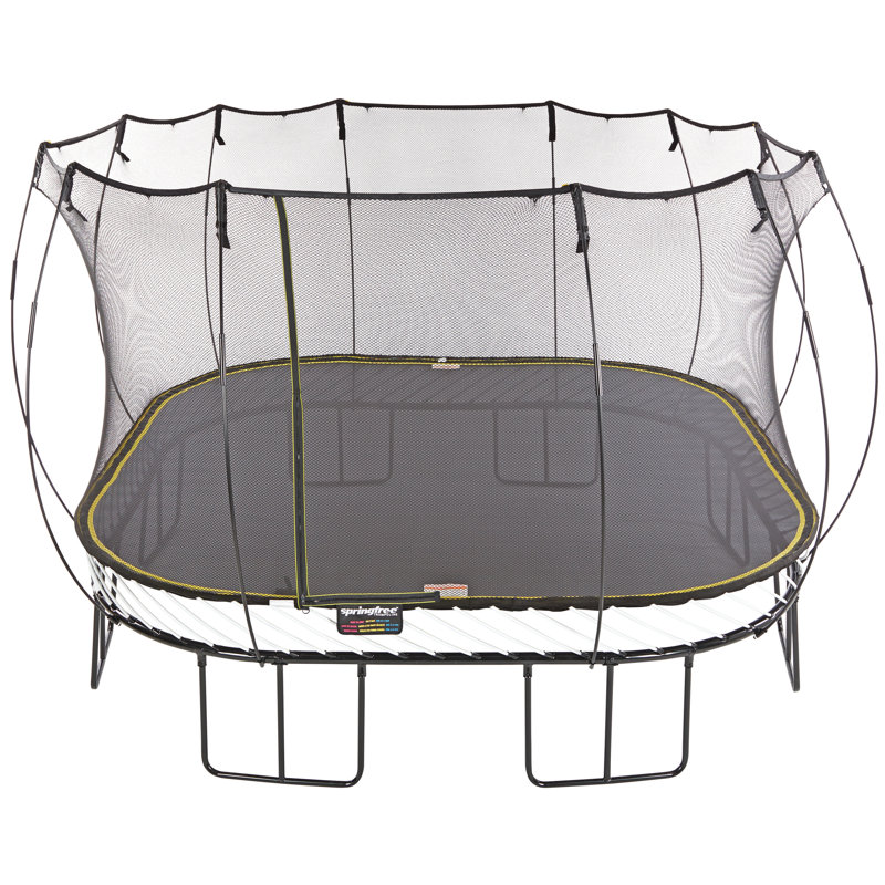 Springfree Trampoline Kids Jumbo Square Trampoline w/Safety Enclosure Net and SoftEdge Jump Bounce Mat, 13'