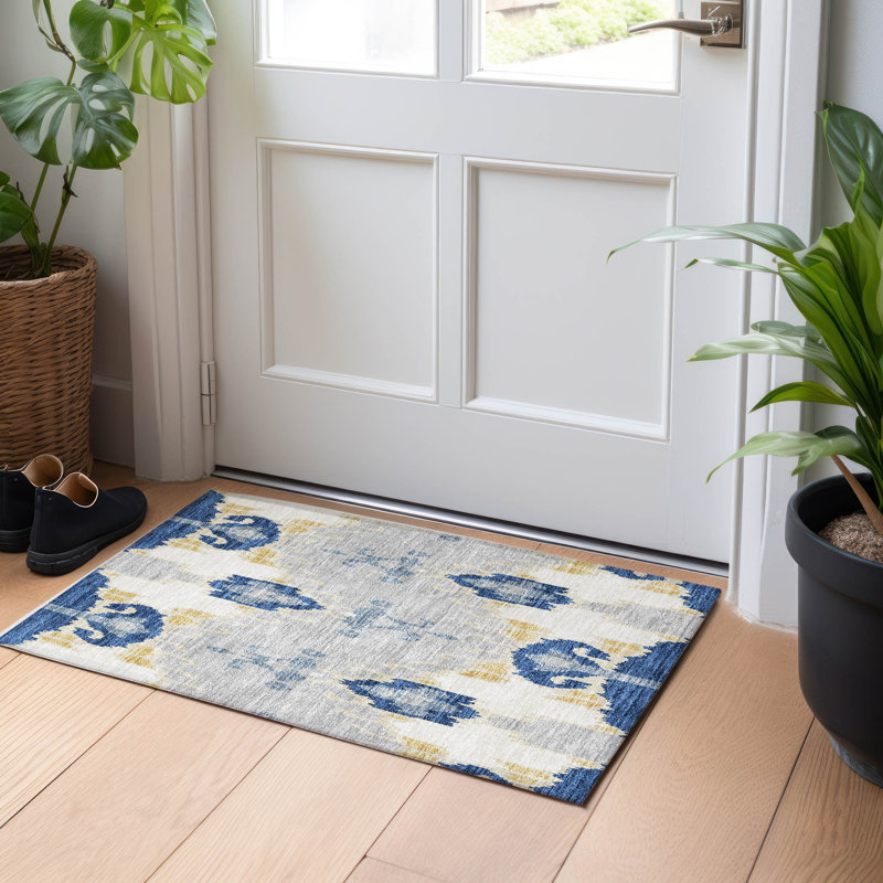 Premium Machine Washable Prisco Navy Rug, Rectangle 1'8" x 2'6"