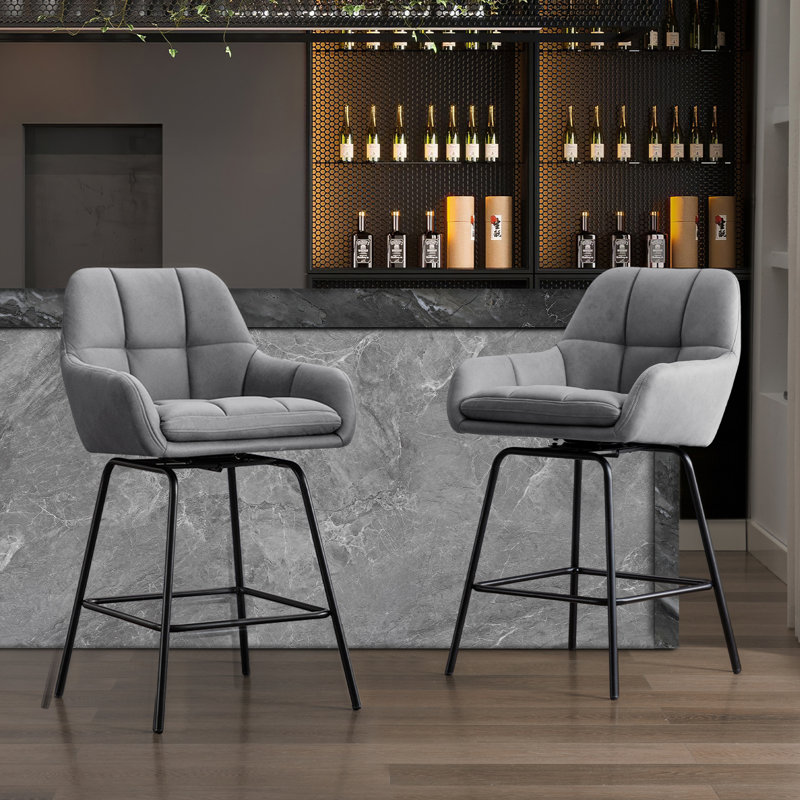 Balwant Swivel Upholstered 26.3'' Counter Stool with Metal Frame(Set of 2), Gray