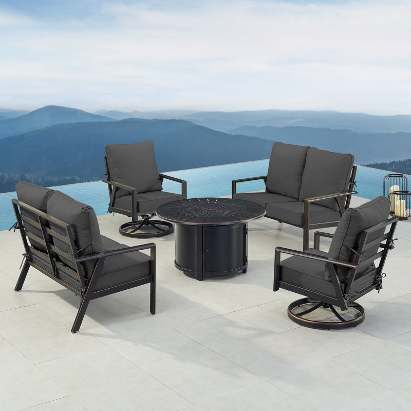 Fredrikk 6 - Person Patio Conversation Set with Cushions, Black