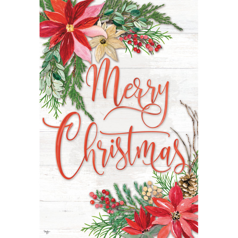Joyeux Noël poinsettias, H 30 po x l 30 po, Papier avec cadre simple noir, Non