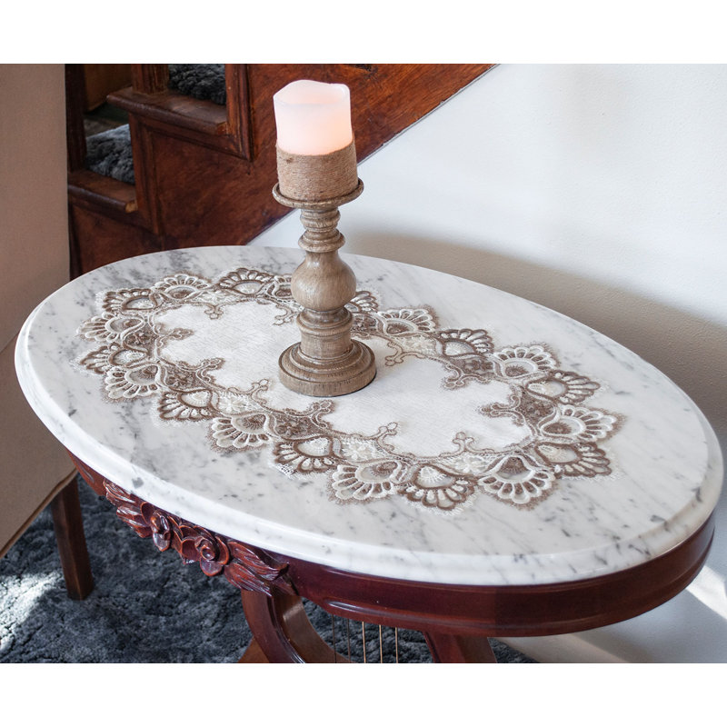 Elmwood Cocoa Earth Tone and White Jacquard Table Runner, 26" x 14"