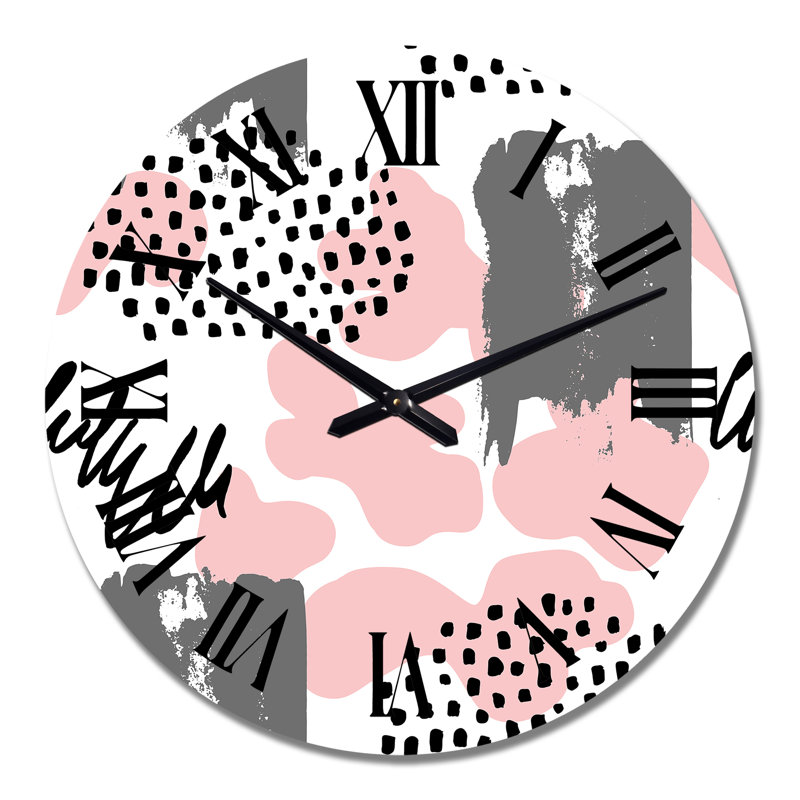 Horloge murale moderne rose et gris à pois rétro I, Moyen