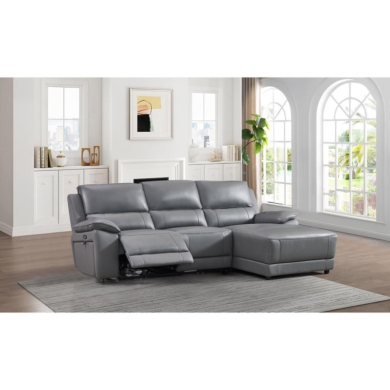 Canapé modulaire inclinable électrique en cuir Carrabelle, Face à la droite, Cuir véritable gris