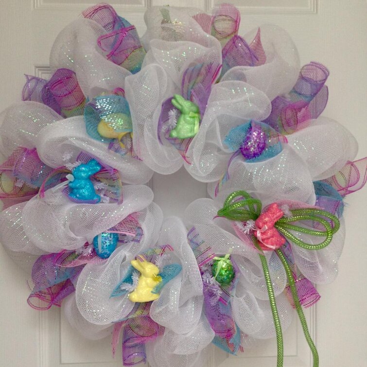 The Holiday Aisle® Easter Ribbon Wreath with Bunnies and Eggs