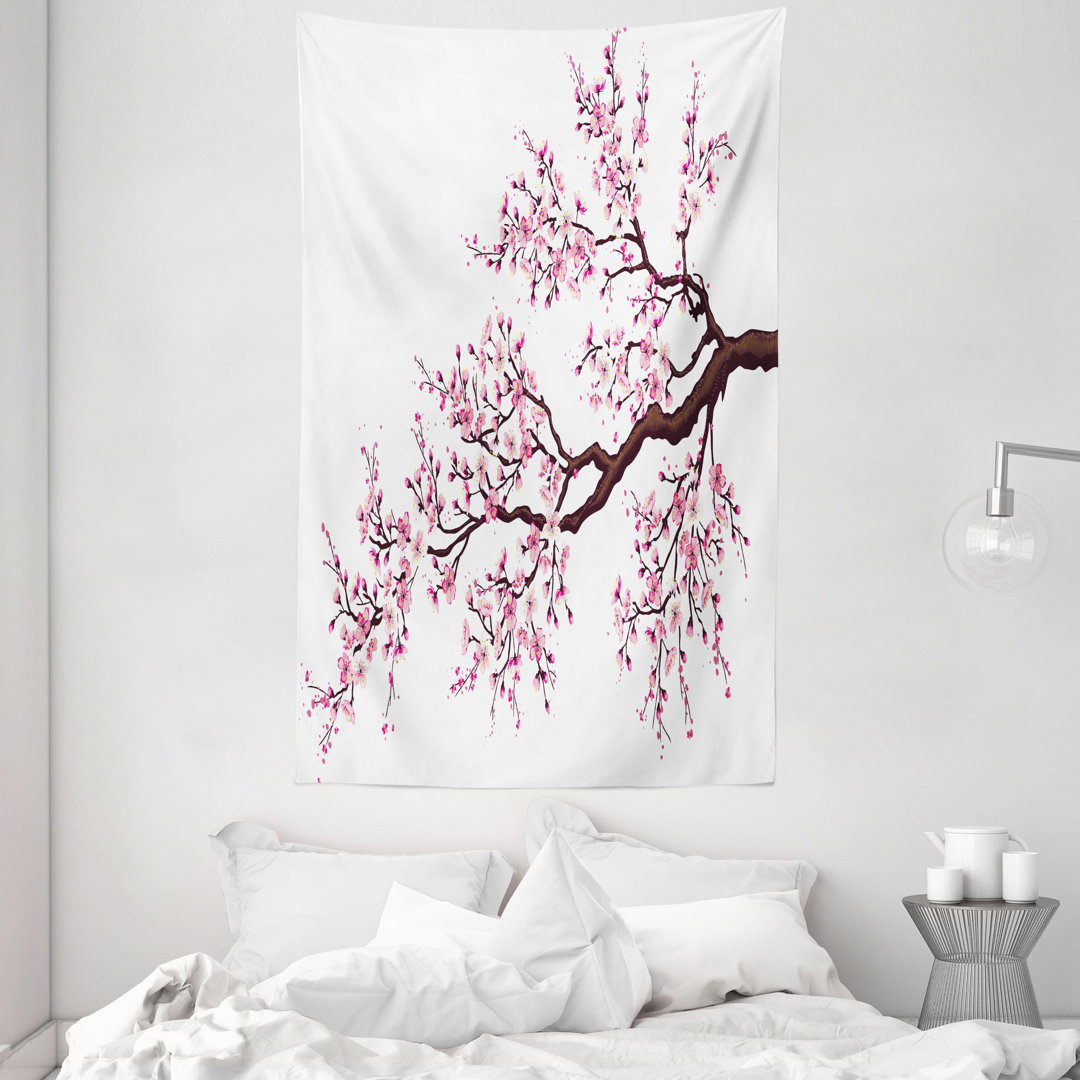 Wandteppich, Sakura-ZweigblÃ¼ten, rosa dunkelbraun