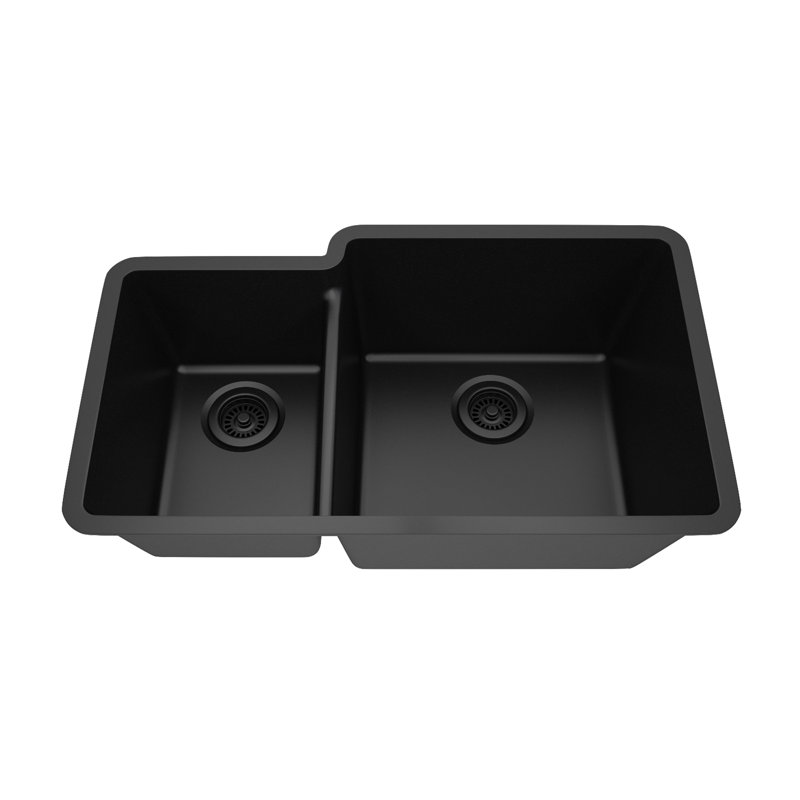 Évier de cuisine 32 po x 19 po en quartz platine, évier à double cuve 40/60, évier encastré, évier de cuisine en granite