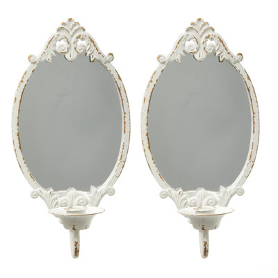 Ensemble de deux appliques murales rustiques en miroir rustique blanc