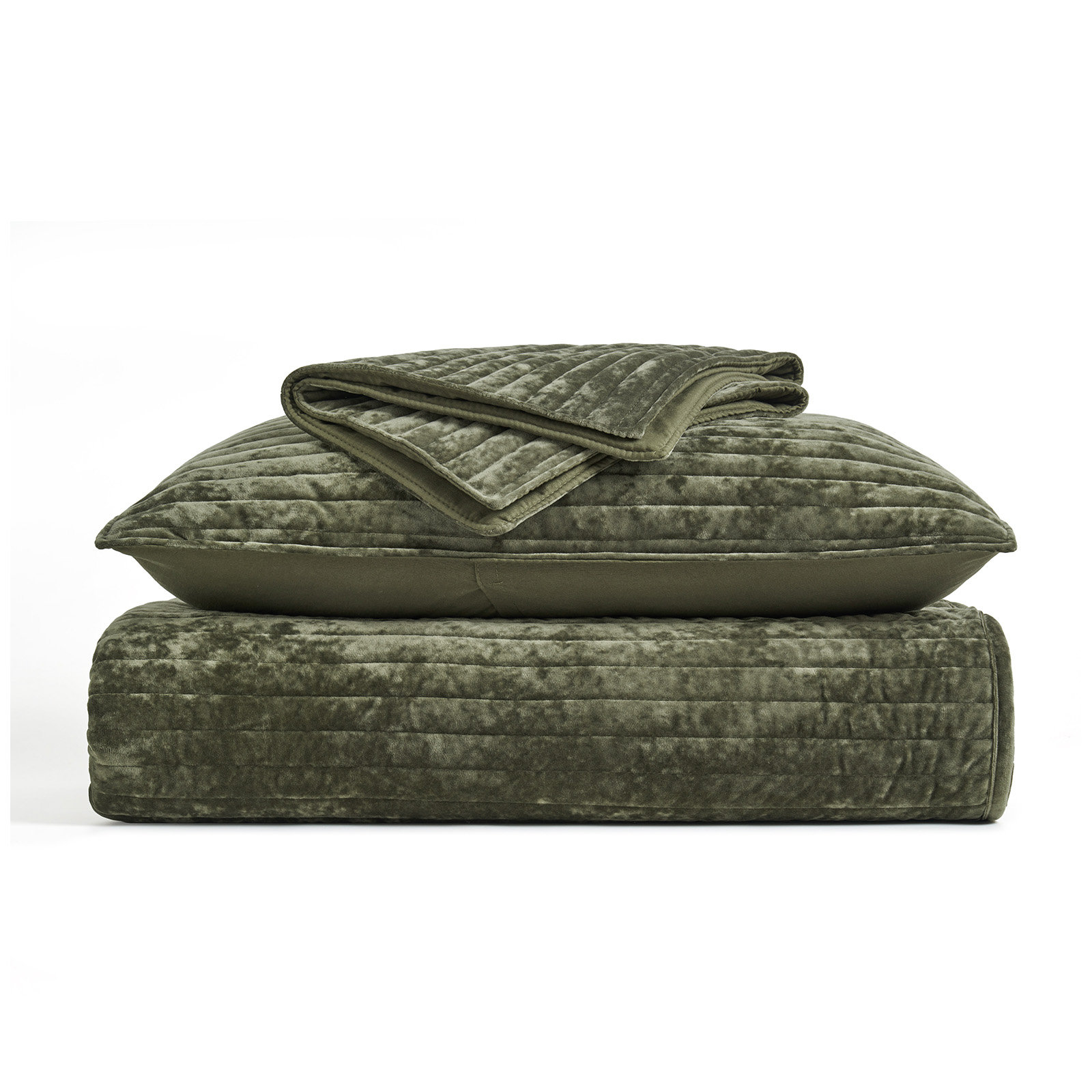 Velvet Quilt Set, King, Olive Green