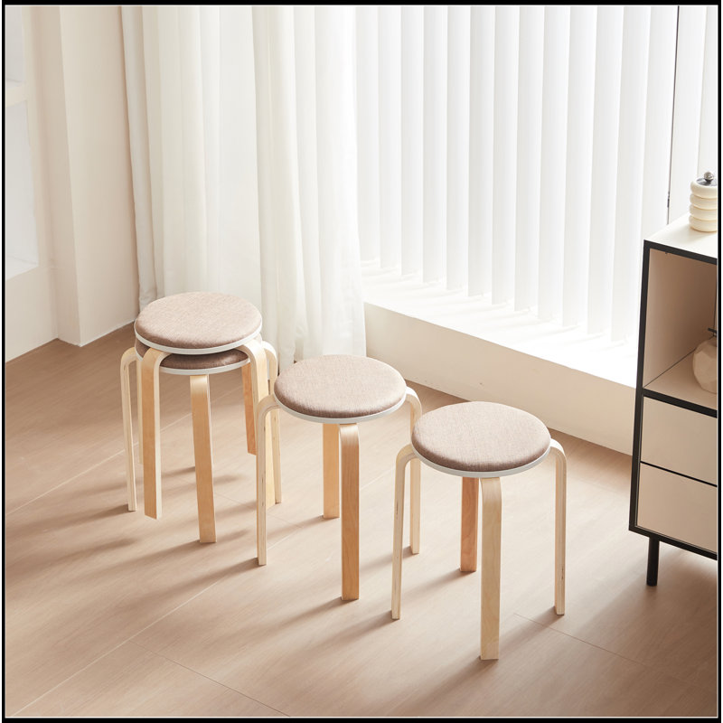 Ensemble de 4 tabourets empilables, chaises rondes sans dossier pour la salle à manger, la cuisine et la salle de classe (couleur café)