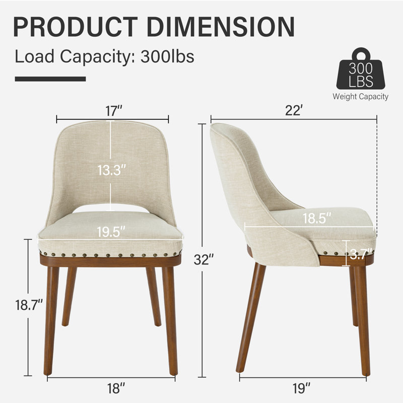 Two-tier solid wood upholstered side chair, Beige, Set of 2, Rivet