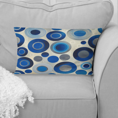 Retro Blue Grey Midcentury Circles II - Midcentury Lumbar Pillow