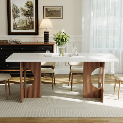 70.87” Modern Rectangular Kitchen Dining Table For 6 People With Double Robust Pedestal