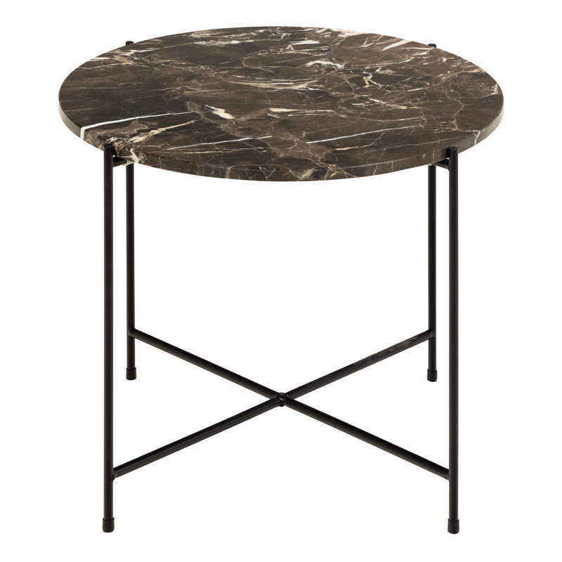 Side Table with Polished Marble Stone 52x40cm, Brown Marble
