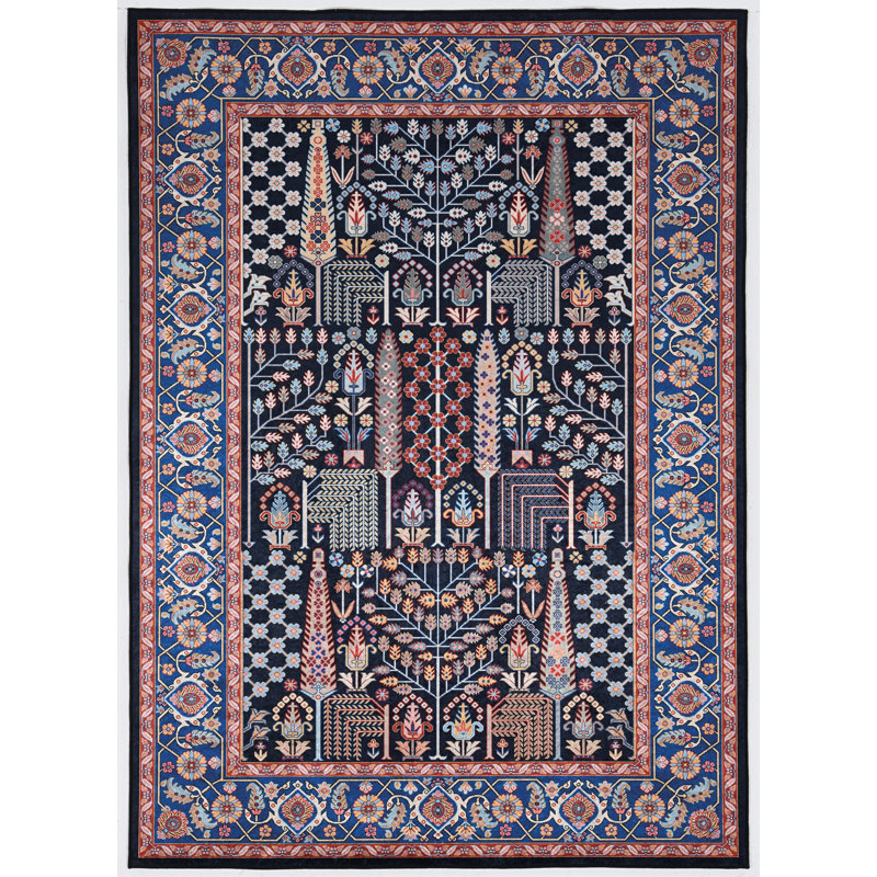 Emanuel Traditional Machine Woven Flatweave Navy and Blue Area Rug with Non Skid Backing , Rectangle 3'3" x 5'