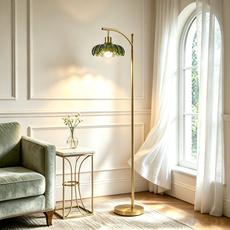 61.3" Arched Green Glass Floor Lamp With Remote