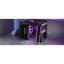 Lit mezzanine en bois pleine grandeur avec garde-robe, tablettes, rideaux occultants et lumières RVB, noir et mauve