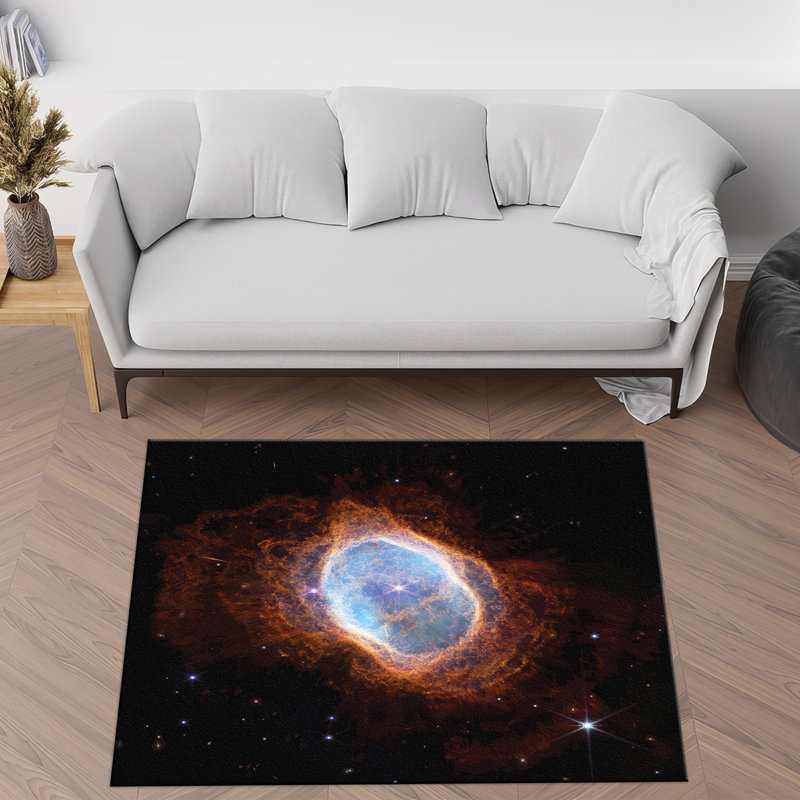 Transitional Non-Woven Soft Printed Rug with Invigorating Green and Blue Botanical Theme Ideal for Enlivening Any Space