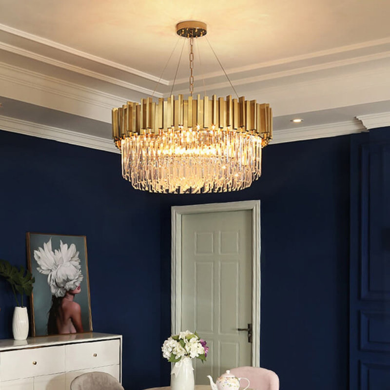 Lustre tambour clair avec accents de cristal modernes et luxueux, Bronze brossé, Fumée, 31" Diameter x 16" Height