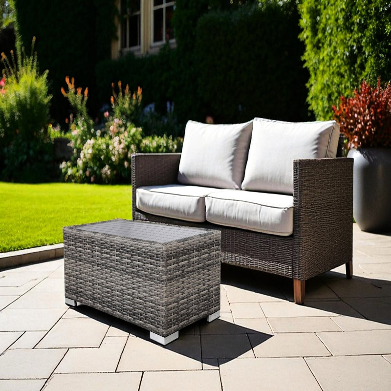 Mixed Grey Slatted Aluminum Side Table - Functional For Outdoor Music Sessions Weather- Top Suitable Settings