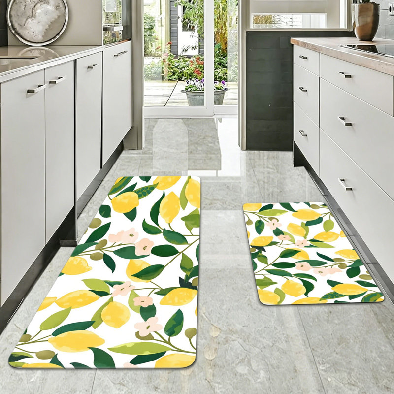 Tapis de cuisine à motif aquarelle et branche blanche à base de citron, ensemble évier de ferme frais