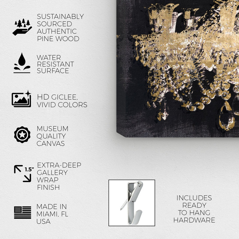 «Fashion and Glam Chandelier Gold / Black», impression sur toile tendue, H 16 po x l 24 po