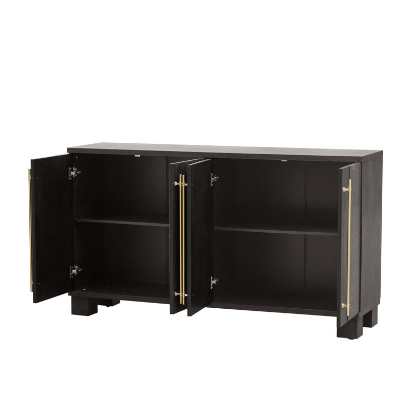 Buffet en bois de style traditionnel avec tablettes réglables et poignées dorées pour un rangement polyvalent et une décoration élégante