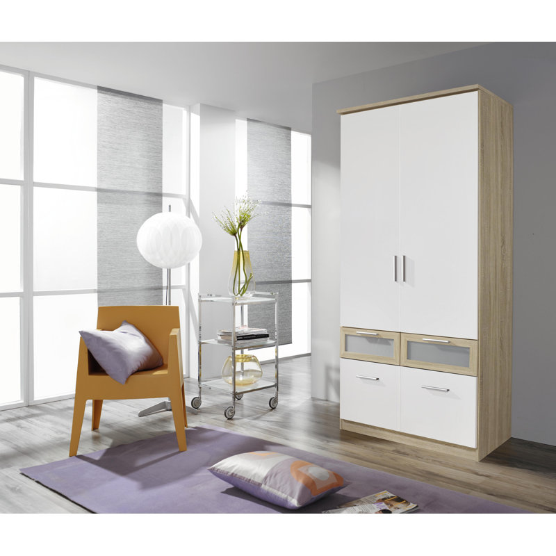 Bochum 2 Door Wardrobe, Alpine white, Sonoma oak and frosted glass