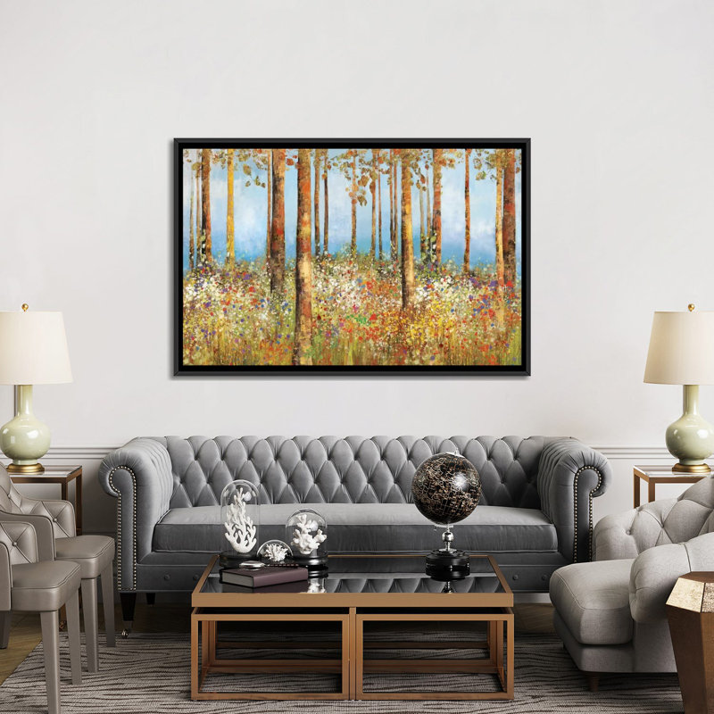 «Field of Flowers», reproduction sur toile, H 18 po x l 26 po x P 1,5 po, Pas de tapis, Toile avec cadre noir