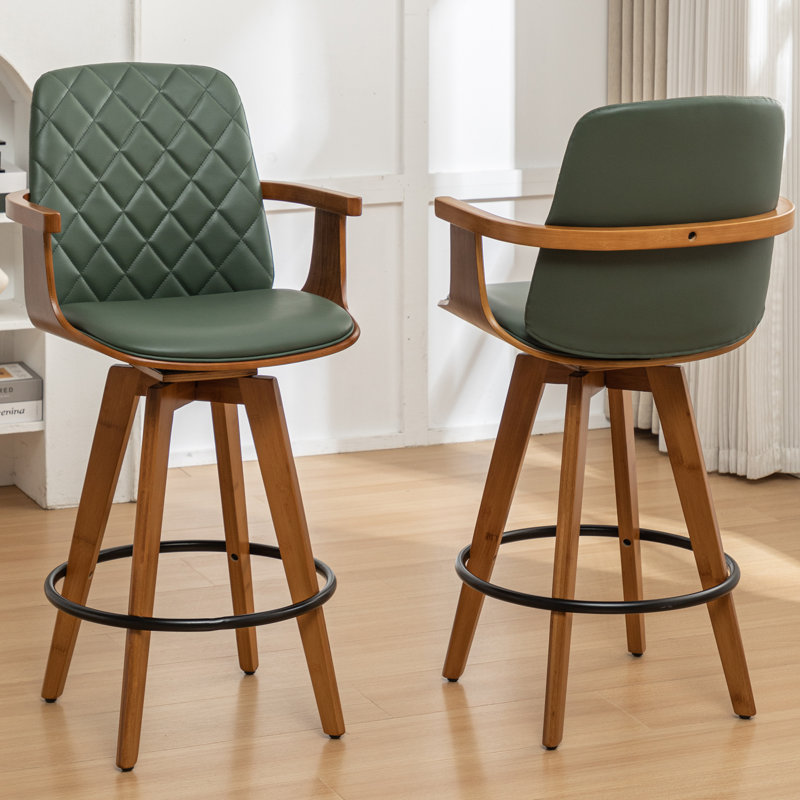 Sitaram Swivel Stool, Green, Bar Stool (30.37” Seat Height)