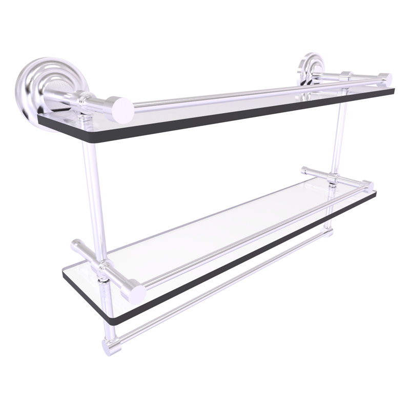 Leamore 2 Piece Tiered Shelf with Towel Bar, Satin Chrome, 12" H x 22" W x 5" D