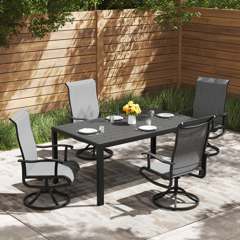 4 - Person Outdoor Patio Dining Set, Breathable PVC-coated polyester Swivel Patio Chairs And Rectangular Dining Table, All Weather Dining Set For Lawn, Garden, Backyard