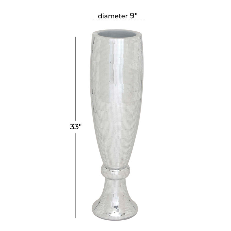 Tall Silver Mosaic Mirror Inlay Decorative Floor Vase