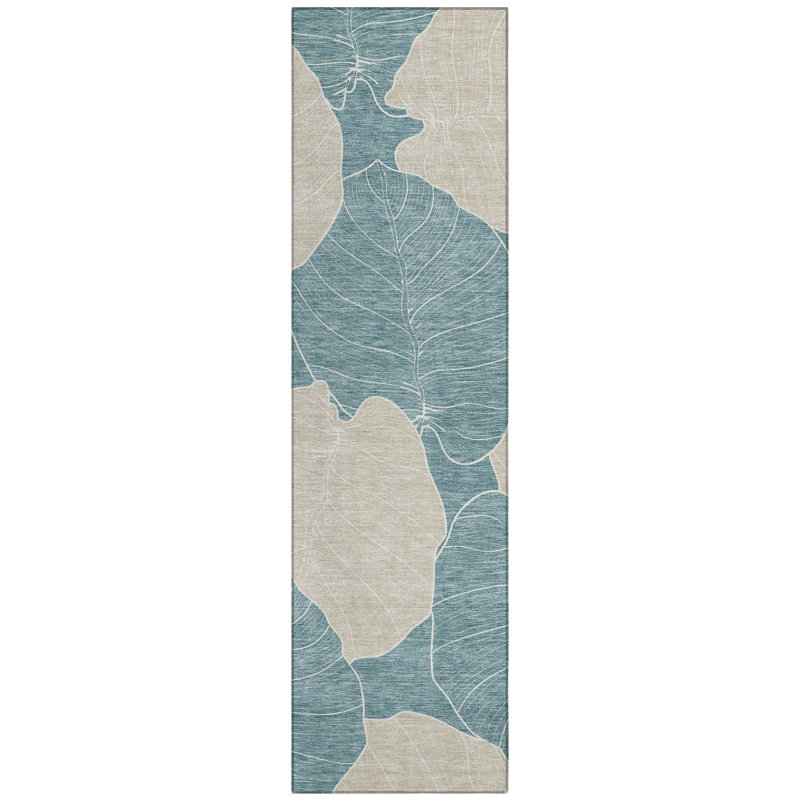 Machine Washable Indoor/Outdoor Chantille ACN2506 Floral Rug, Runner 2'3" x 7'6", Teal