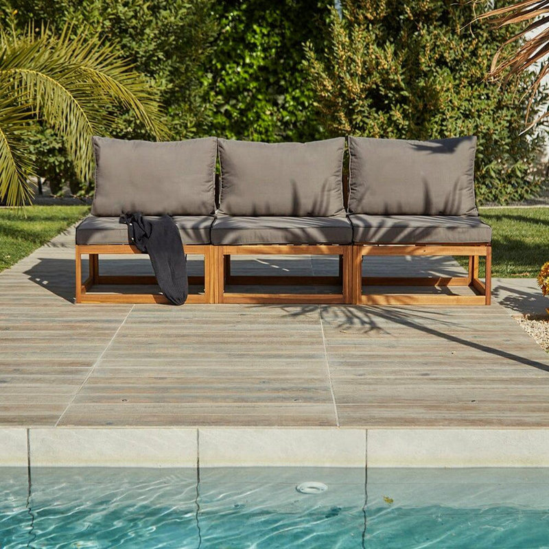 Rimasha 3 Seater Wooden Garden Armless Sofa, Grey