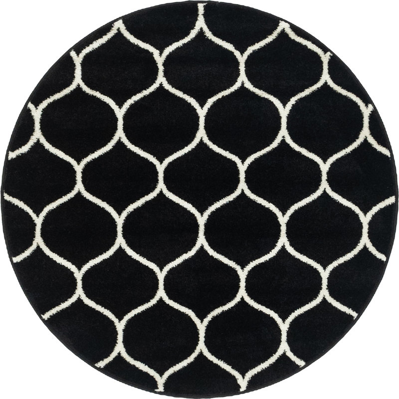 Tapis noir à motif géométrique Bruges, Rond 4 pi 1 po